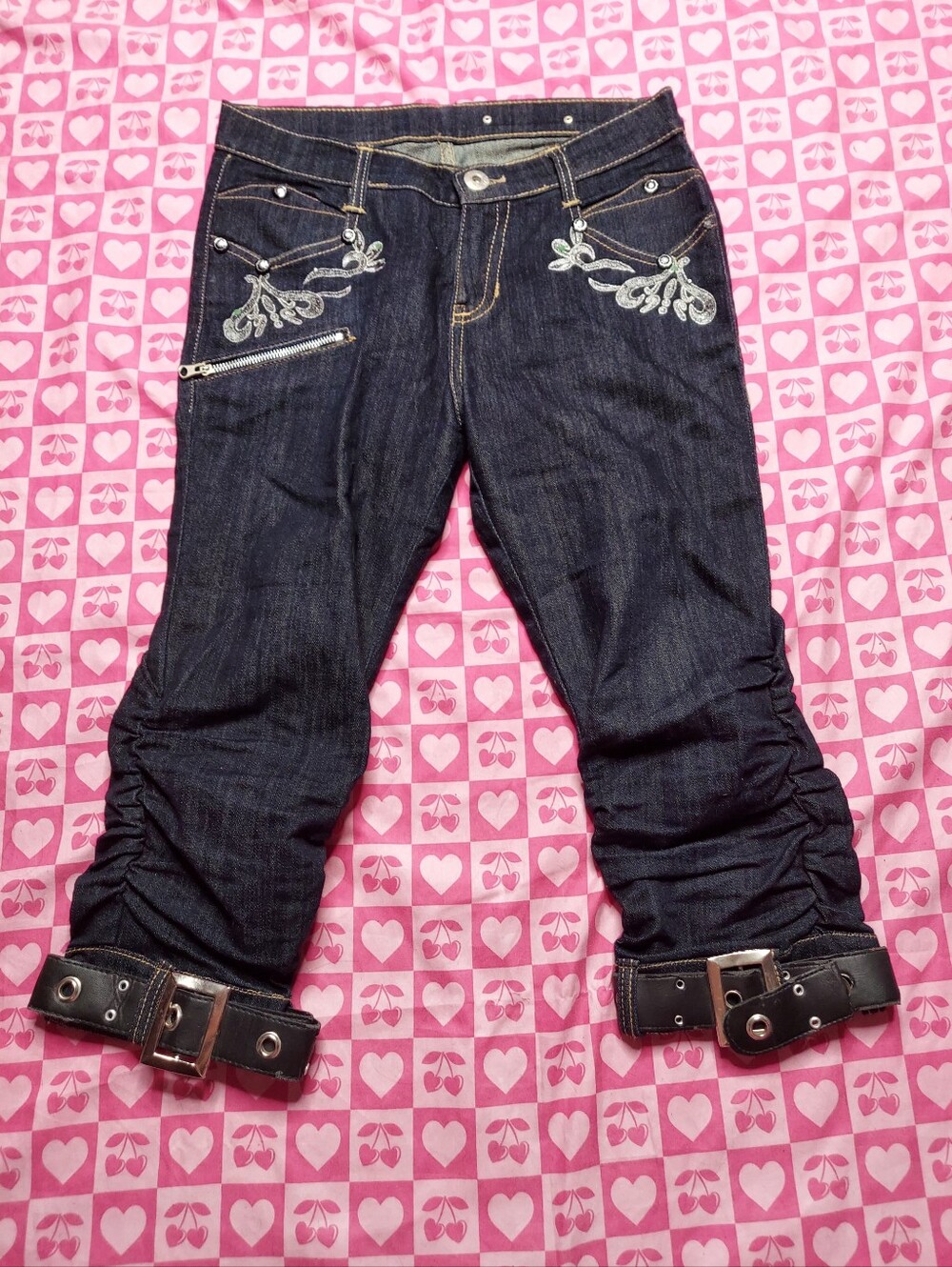 Blue Jean Capris with belt ankles